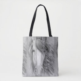 Bolsa Tote Desenho de retrato de cavalo a lápis de grafite