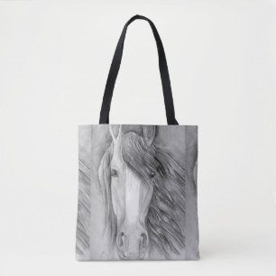 Bolsa Tote Desenho de retrato de cavalo a lápis de grafite