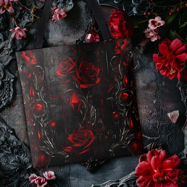 Bolsa Tote Desenho de Rosa Vermelha e Preta (Criador carregado)