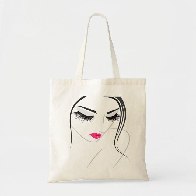 Bolsa Tote Desenho de Rosto de Arte em Linha Preta Elegante (Frente)