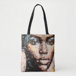 Bolsa Tote Desenho de rosto pixelado retrato feminino abstrat