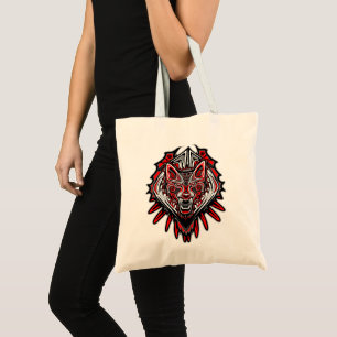 Bolsa Tote Desenho de Totem Tribal Haida de Lobo