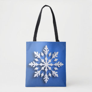Bolsa Tote Desenho Detalhado de Floco de Neve Branco