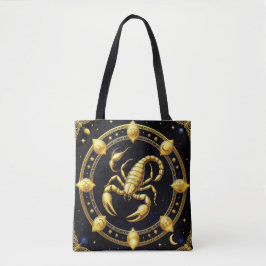 Bolsa Tote Desenho do Zodíaco Escorpião Dourado com Ornamento