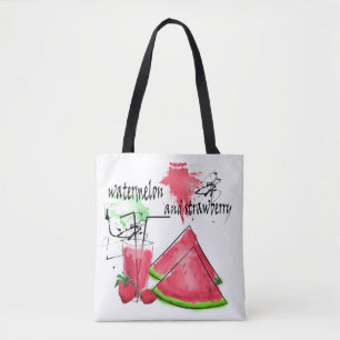 Bolsa Tote Desenho em aquarela de melancia e morangos