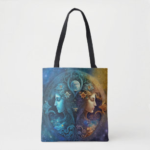 Bolsa Tote Desenho em Aquarela do Signo de Gêmeos