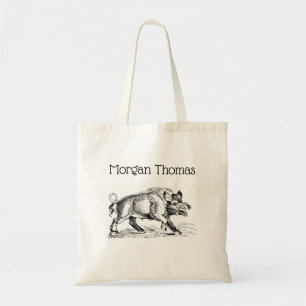 Bolsa Tote Desenho em Preto e Branco de Javali Antigo #2
