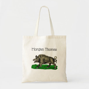 Bolsa Tote Desenho em Preto e Branco de Javali Antigo #3C