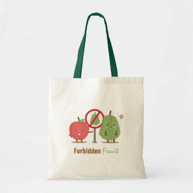 Bolsa Tote Desenho Engraçado, Fruta Proibida, Maçã e Durian (Frente)