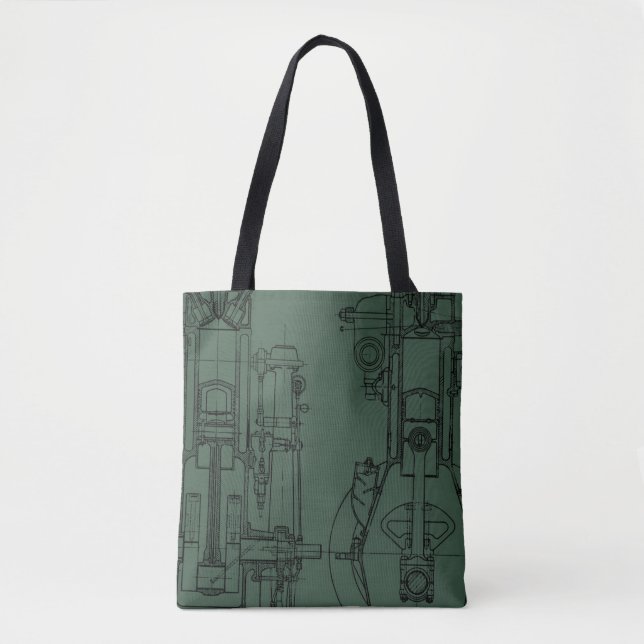 Bolsa Tote Desenho esquemático Desenho mecânico antigo do pro (Frente)