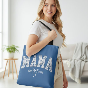 Bolsa Tote Desenho Feminino Floral Azul de Coroa de Letras Ma