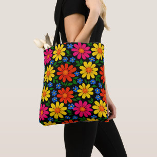 Bolsa Tote Desenho Floral Laranja, Vermelho, Rosa, Amarelo