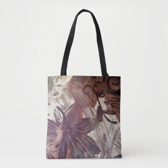 Bolsa Tote Desenho Floral Marrom Abstrato 1 (Frente)
