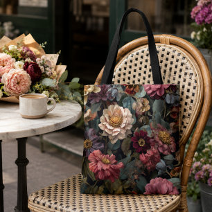 Bolsa Tote Desenho Floral Vintage Sombrio e Gótico