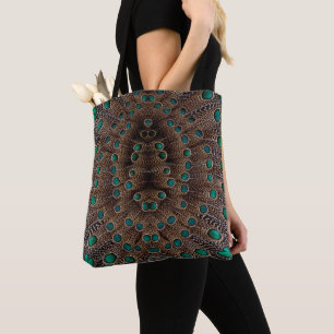 Bolsa Tote Desenho Fractal de Pena de Faisão