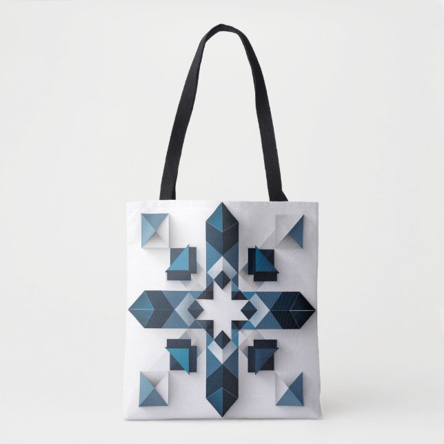 Bolsa Tote Desenho Geométrico Abstrato em Azul e Branco (Frente)