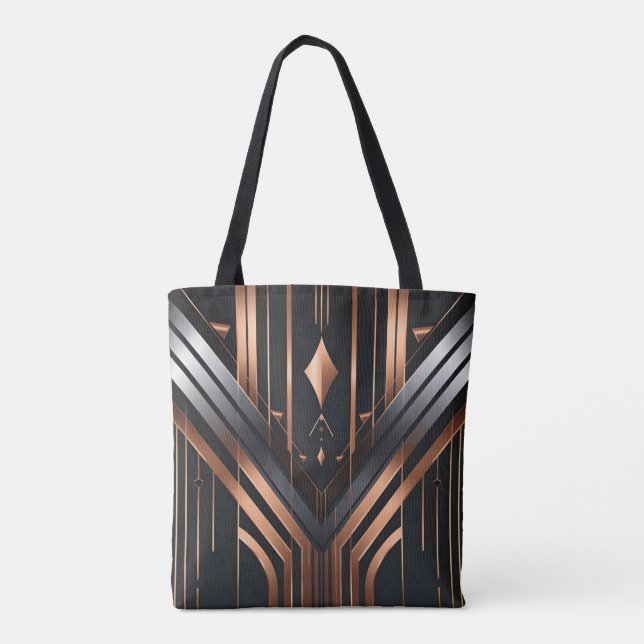 Bolsa Tote Desenho Geométrico Art Déco em Cobre e Prata (Verso)