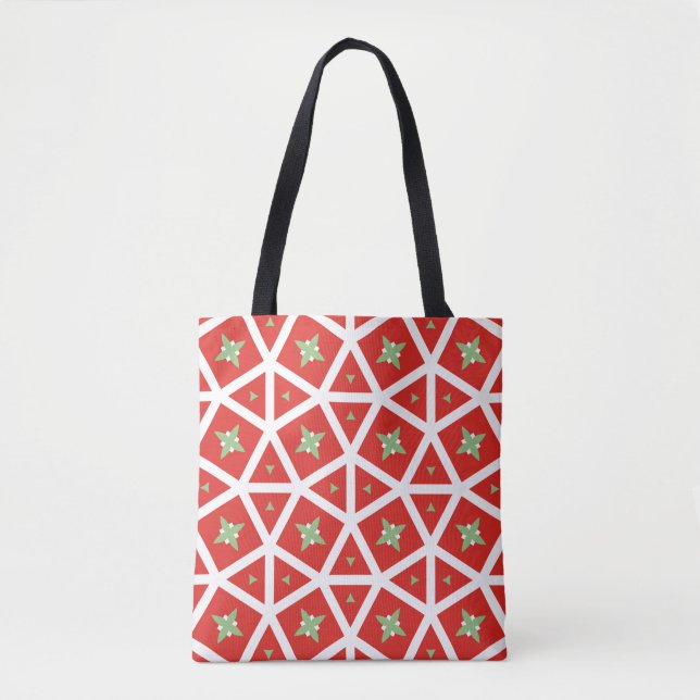 Bolsa Tote Desenho Geométrico de Estrela de Feriado Vermelho (Frente)