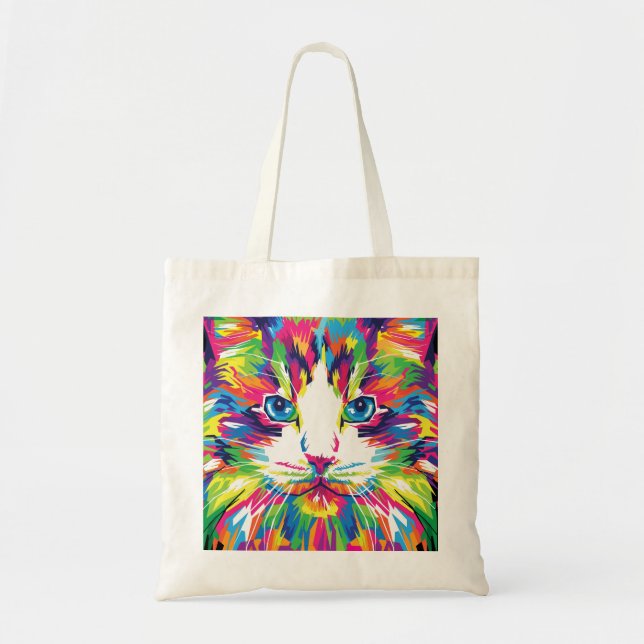 Bolsa Tote Desenho Geométrico Prismático de Rosto de Gato-324 (Frente)