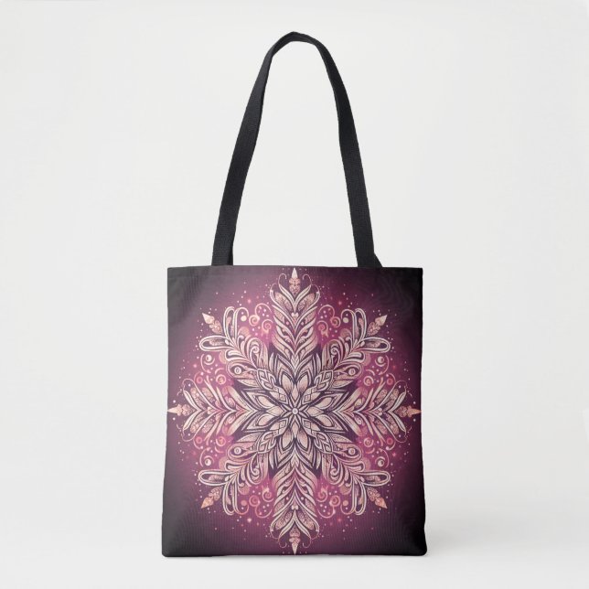 Bolsa Tote Desenho Intrincado de Floco de Neve (Frente)
