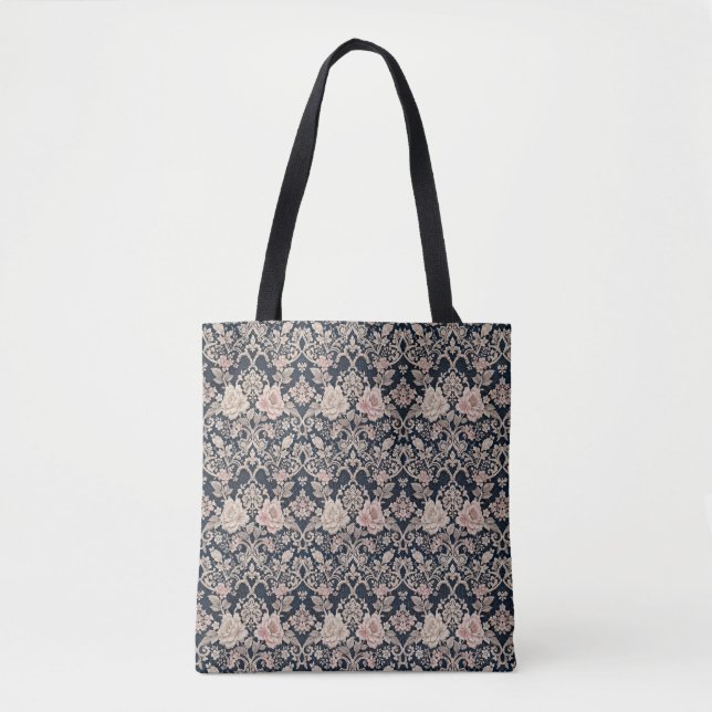 Bolsa Tote Desenho Intrincado de Renda Floral Sofisticada (Frente)