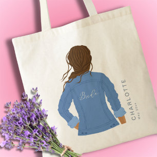 Bolsa Tote Desenho Mão Denim Jaqueta Cabelo Castanho