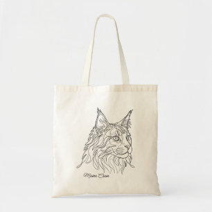 Bolsa Tote Desenho Minimalista Maine Coon com Nome Personaliz