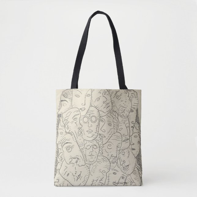 Bolsa Tote desenho preto e branco retro das cabeças (Frente)
