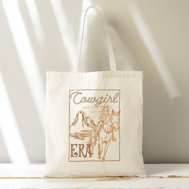 Bolsa Tote Desenho retrógrado do retrato da Cowgirl era vinta (Cowgirl era vintage retro western sketch drawing tote bag horse lovers gifts for her)