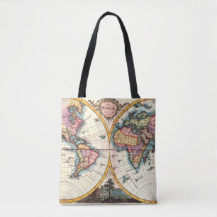 Bolsa Tote Desenho velho da ilustração do mapa do mundo da
