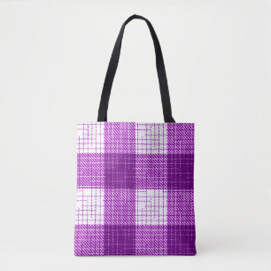 Bolsa Tote Desenho Xadrez Bold Roxo e Branco