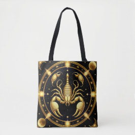 Bolsa Tote Desenho Zodíaco Escorpião Dourado
