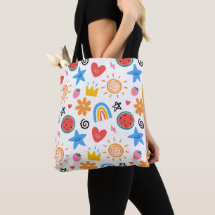 Bolsa Tote Desenhos Animados de Verão Divertidos Padrão Sem C