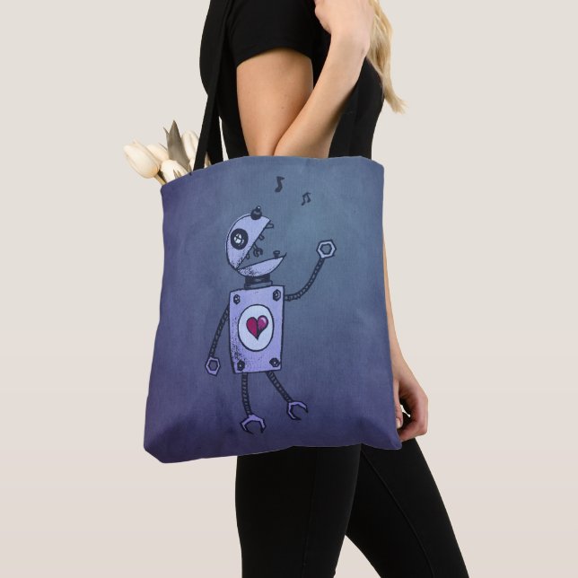 Bolsa Tote Desenhos animados felizes azuis que cantam o robô (Close Up)