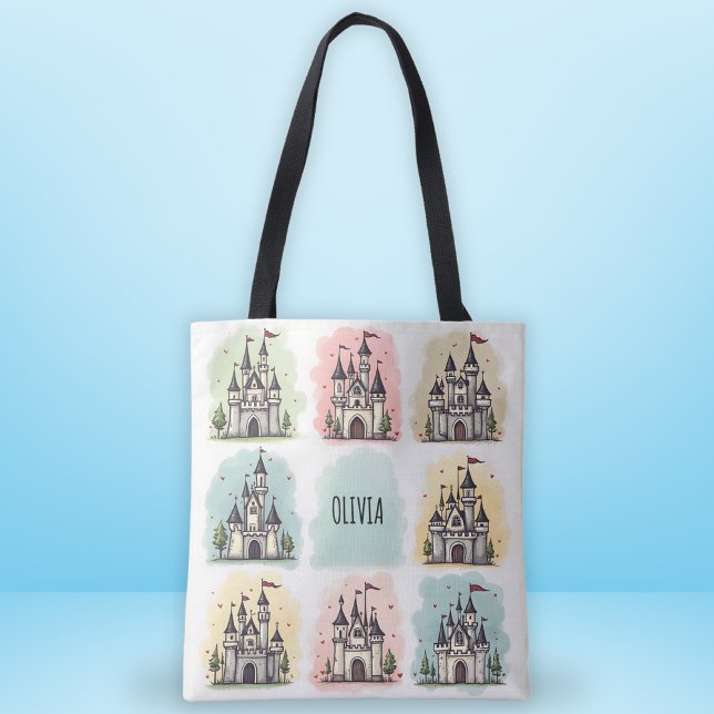 Bolsa Tote Desenhos de Castelo de Contos de Fadas Adoráveis (Criador carregado)