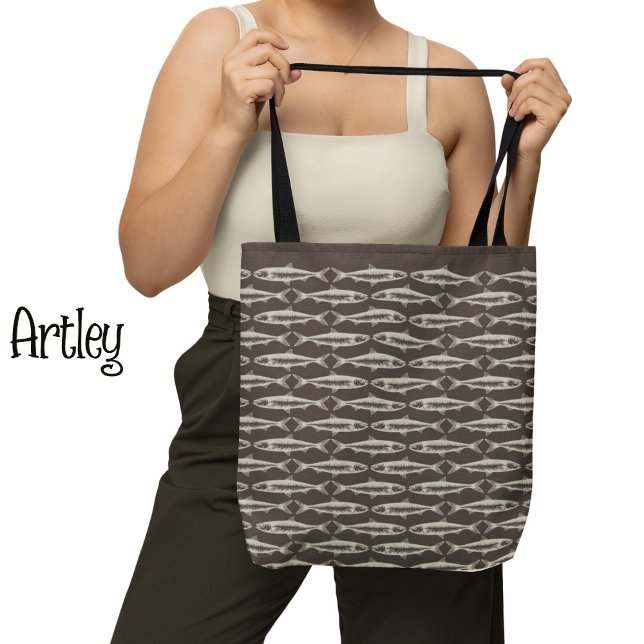 Bolsa Tote Desenhos de Peixes de Padrão de Arte Marrom (Criador carregado)