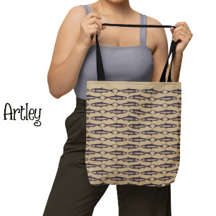Bolsa Tote Desenhos de Peixes de Padrões de Arte Sardine Natu