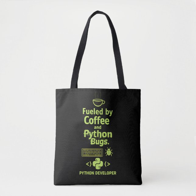 Bolsa Tote Desenvolvedor Python Engraçado – Alimentado por Bu (Frente)