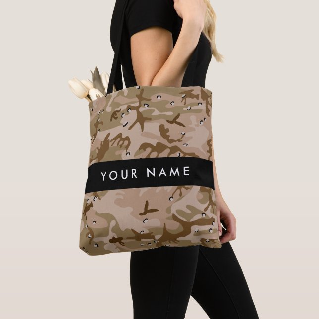 Bolsa Tote Desert Camouflage Pebbles, o teu nome Personaliza (Close Up)