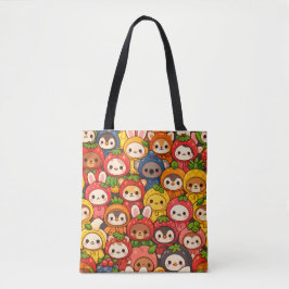 Bolsa Tote Desfile de Amigos Frutas | Chibi Animal Fofo