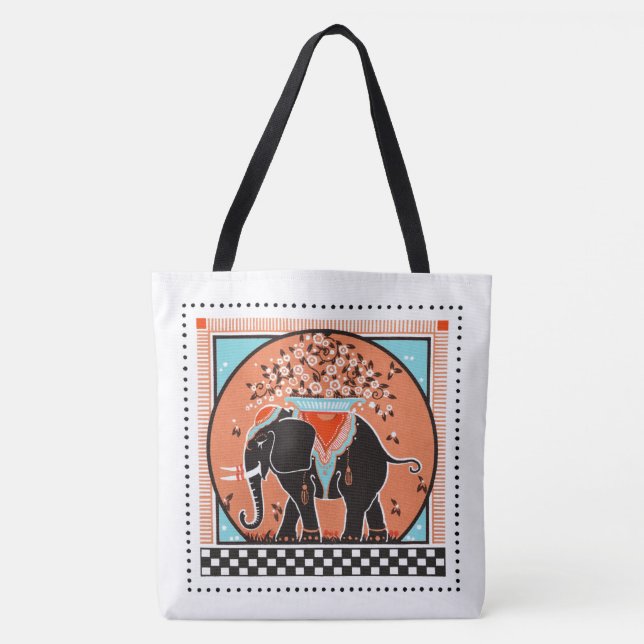 Bolsa Tote Desfile de Elefantes em Laranja (Frente)
