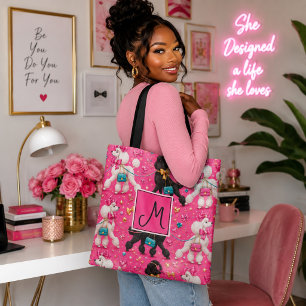 Bolsa Tote Desfile de Poodle Rosa Glamouroso Monograma