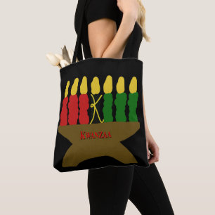 Bolsa Tote Design 1920 da arte de Kwanzaa com texto vermelho
