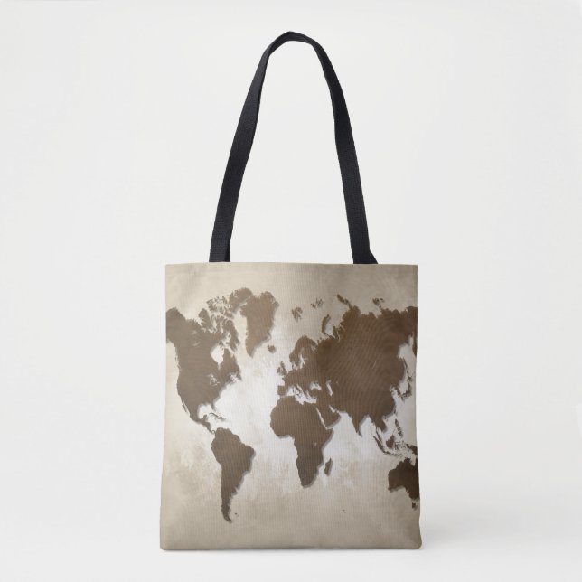 Bolsa Tote Design 64 mapa do mundo marrom (Frente)