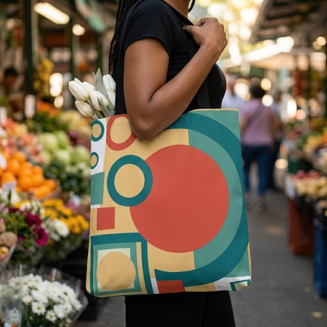 Bolsa Tote Design Abstrato em Estilo Retro Geométrico Risogra (Retro Geometric Risograph Style Abstract Design. Tote Bag)