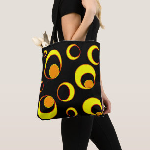 Bolsa Tote Design abstrato moderno, círculos amarelos em pret
