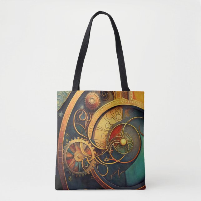 Bolsa Tote Design Abstrato Steampunk de Relógio (Frente)
