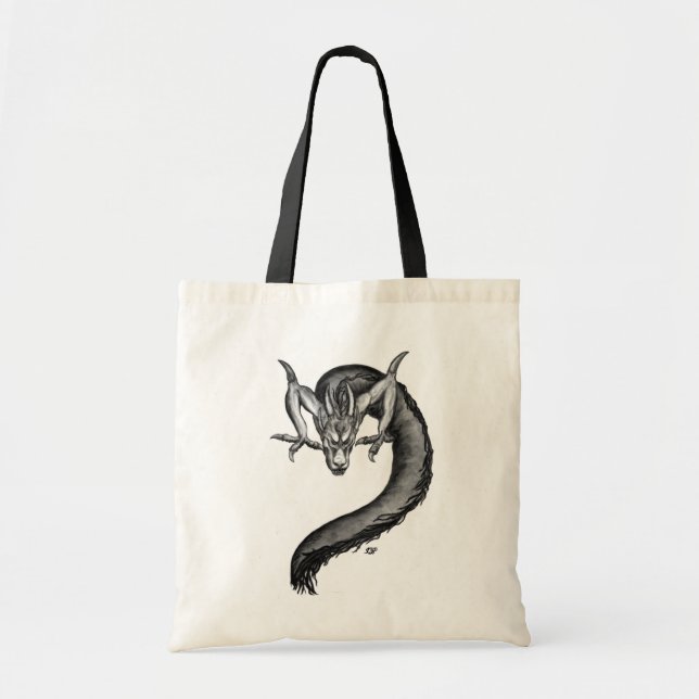 Bolsa Tote Design branco e preto do dragão (Frente)