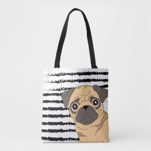 Bolsa Tote Design branco preto do teste padrão do Pug