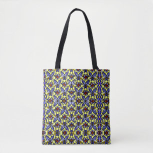 Bolsa Tote Design Branco Tecido Amarelo Azul Branco